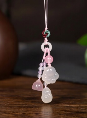 天然玛瑙玉髓猫爪手机链女士高档可爱包包挂件兔子手机挂女新款