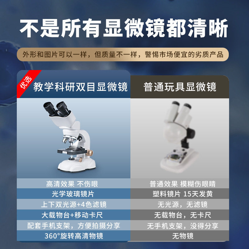 学优马双目光学显微镜1600X科学实验套装礼盒小学升初中生物玩具