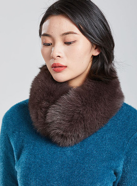 新款双面真毛狐狸毛围脖整皮草毛领子女冬毛绒围巾韩版保暖磁扣款