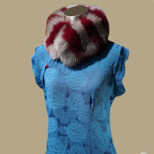 狐狸毛撞色条纹真毛双面围脖冬季女韩版毛绒围巾拼色磁吸款毛毛领