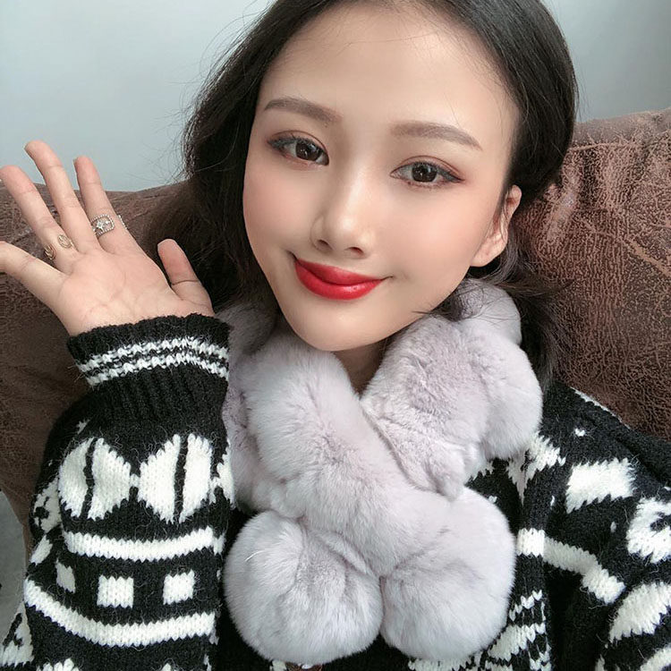 獭兔毛围脖球球可爱皮草围巾女濑毛毛绒双面加厚冬季百搭懒毛真毛