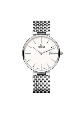 Titoni瑞士梅花手表男纤薄系列大表盘机械表82718-S-606