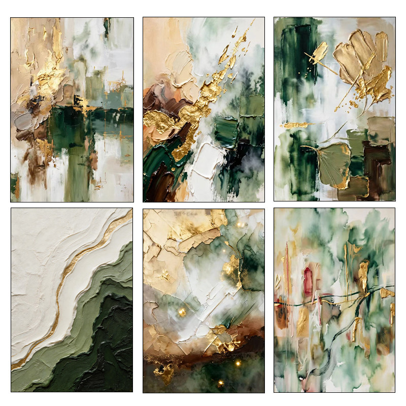 现代轻奢金箔装饰画芯墨绿色抽象艺术墙贴画芯门窗玻璃自粘贴纸画图片