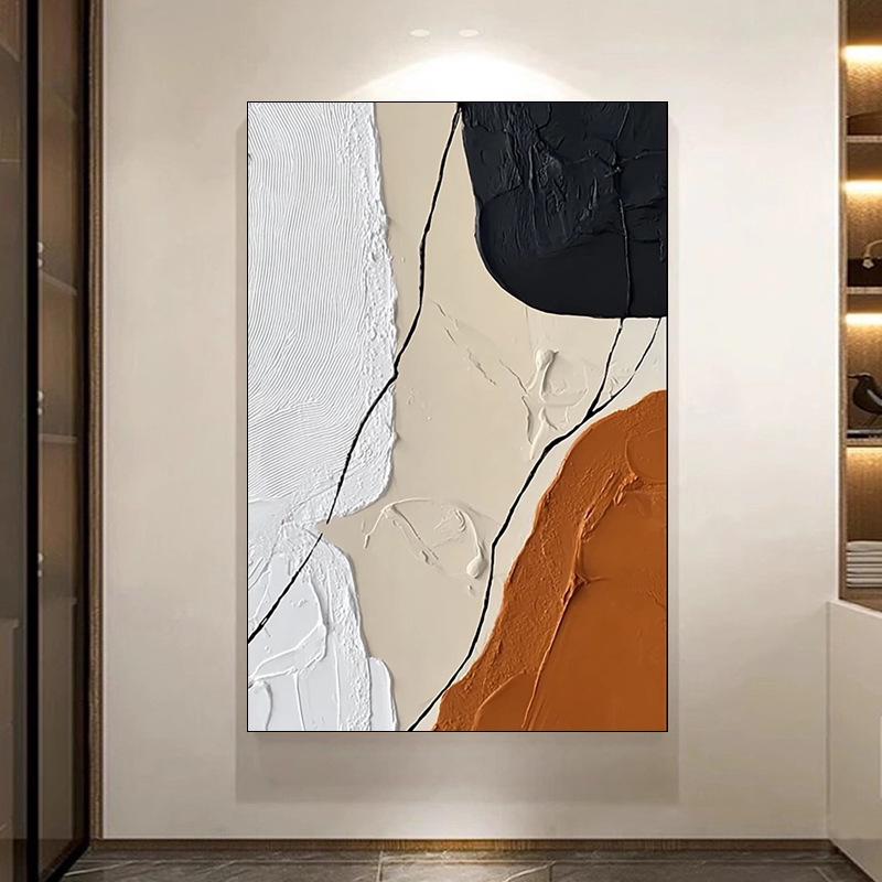 现代简约玄关装饰画芯橙色抽象肌理画芯大幅沙发背景墙贴门窗贴画