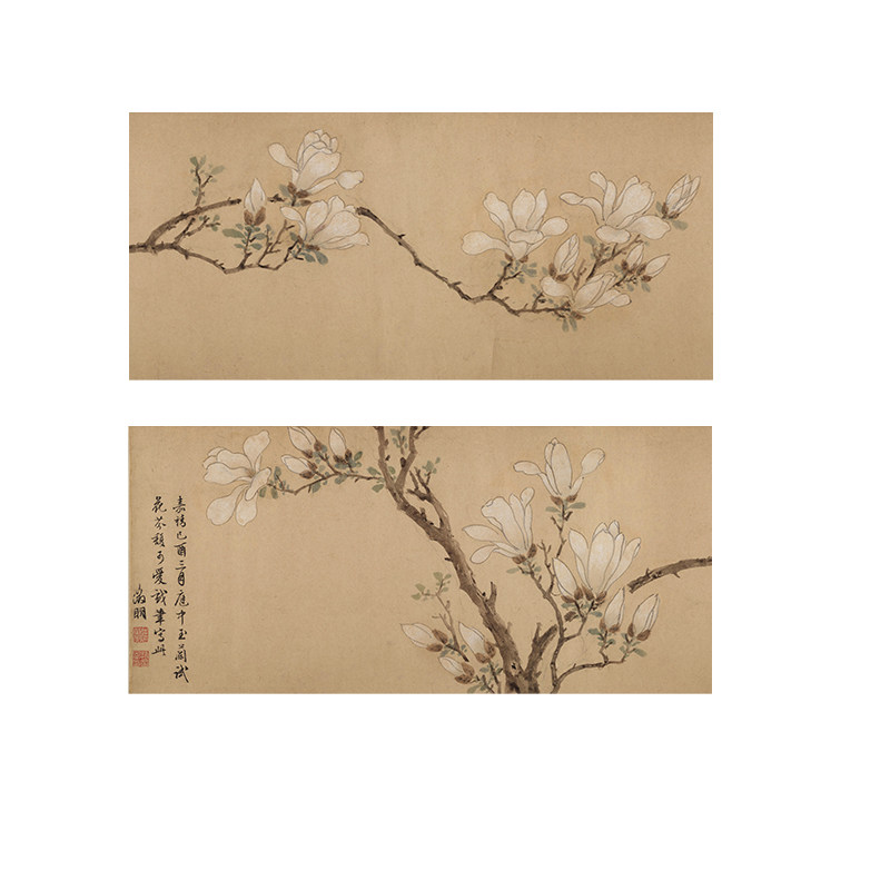 中国风白玉兰花古风装饰画芯无框茶室酒楼客厅沙发背景墙自粘贴画图片