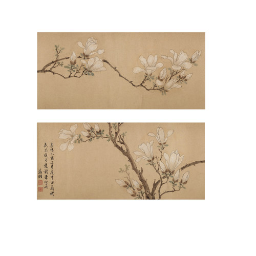 中国风白玉兰花古风装饰画芯无框茶室酒楼客厅沙发背景墙自粘贴画