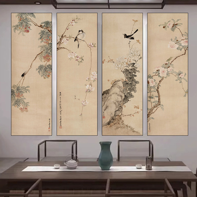 宋代美学工笔花鸟国画布新中式古典风装饰画芯墙贴画门窗玻璃贴画