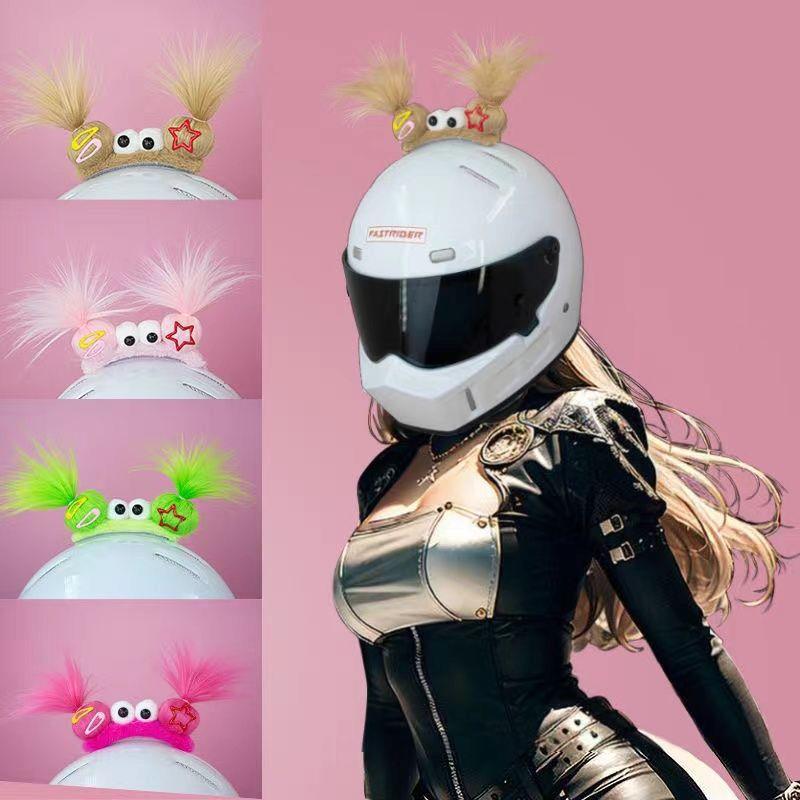 头盔装饰三福娃发饰头盔装饰品电瓶车头盔双马尾猫耳朵配饰发饰改