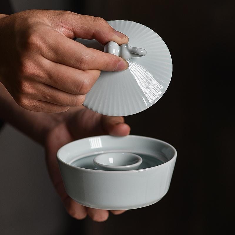 斗笠火锅砚台复古学生用多功能陶瓷砚台毛笔笔搁墨池墨盒带盖书法