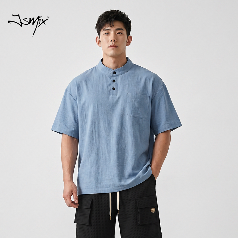 Jsmix潮牌大码男装翻领短袖POLO衫夏季宽松休闲透气有口袋T恤