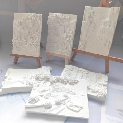 香薰石膏浮雕画复古文艺浮雕板画儿童涂色手工彩绘摆件白胚19包邮