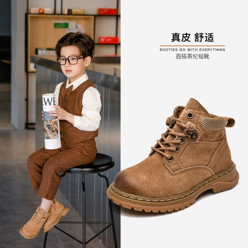 仔仔乐真皮马丁靴儿童英伦春秋