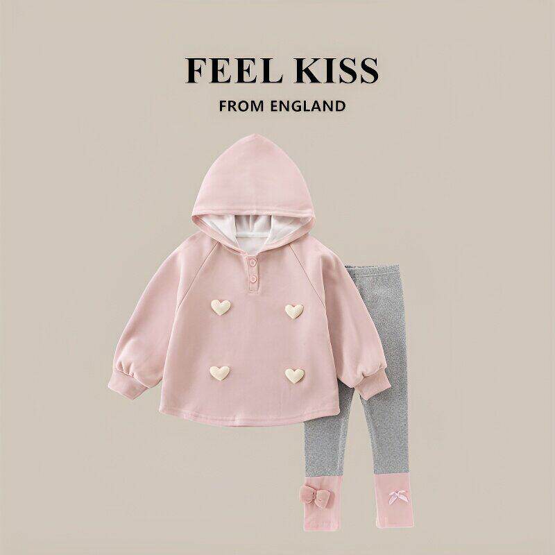 英国Feelkiss女童韩版套装春秋宝宝连帽卫衣春装儿童打底裤两件套