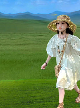 英国NextElsa女童洋装2026夏新款儿童白色纯棉亲子度假棉布裙子