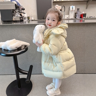 法国BADNUT冬季女童羽绒服2025新款中长款白鸭绒甜美可爱外套