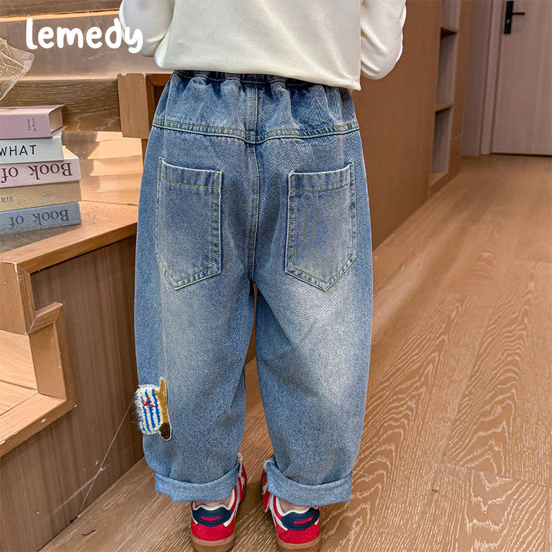 Lemedy女童加绒牛仔裤秋冬季2025新款儿童冬装女宝宝加厚阔腿裤子