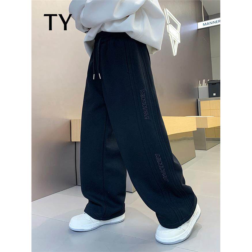 韩国TY童装潮牌男童加绒裤子冬季新款中大男孩儿加厚阔腿直筒长裤