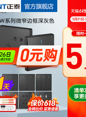 正泰开关插座 86型NEW2W深灰色新品五孔二三插家用USB插座面板