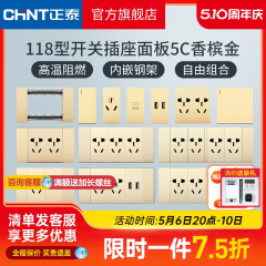 正泰开关插座118型5C金家用墙面5五孔二三插16a电源带usb插孔面板