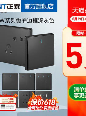 正泰开关插座 86型NEW2W深灰色新品五孔二三插家用USB插座面板