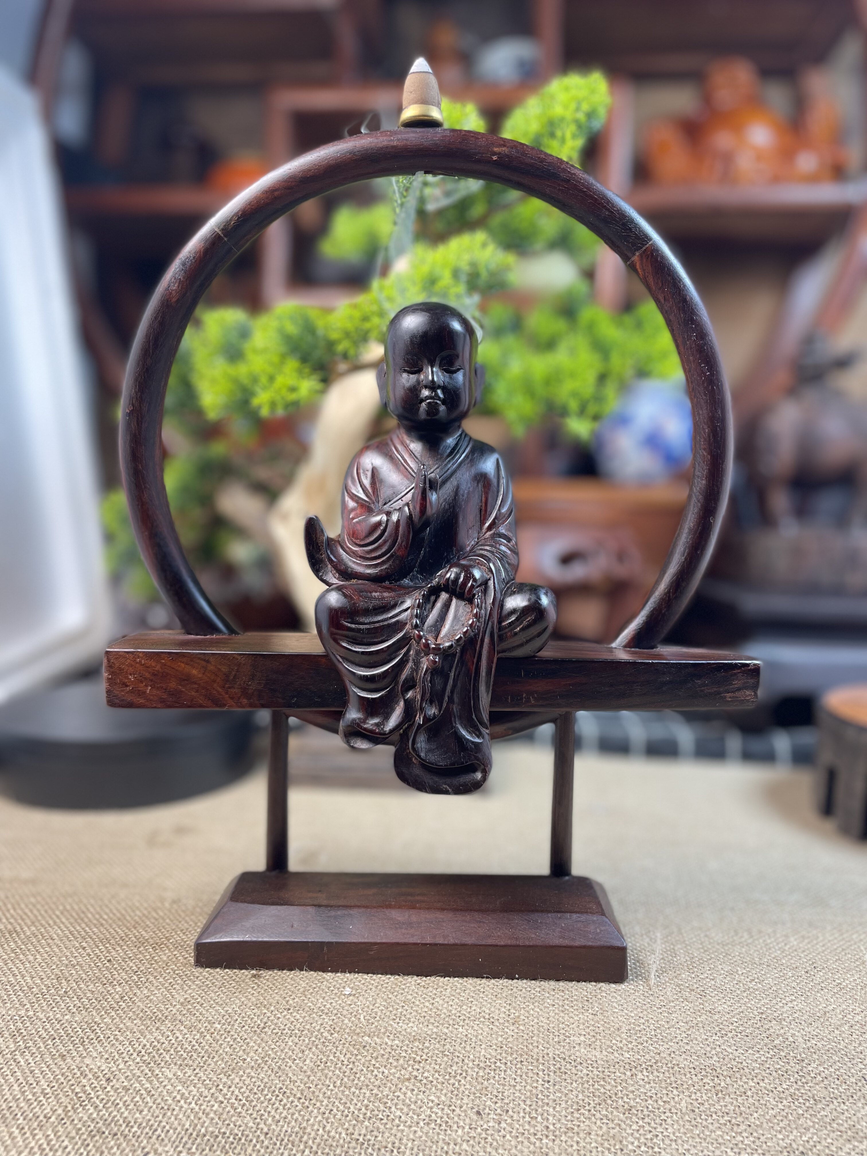 老挝大红酸枝木 意境红木工艺品摆件装饰交趾黄檀木小和尚小公子