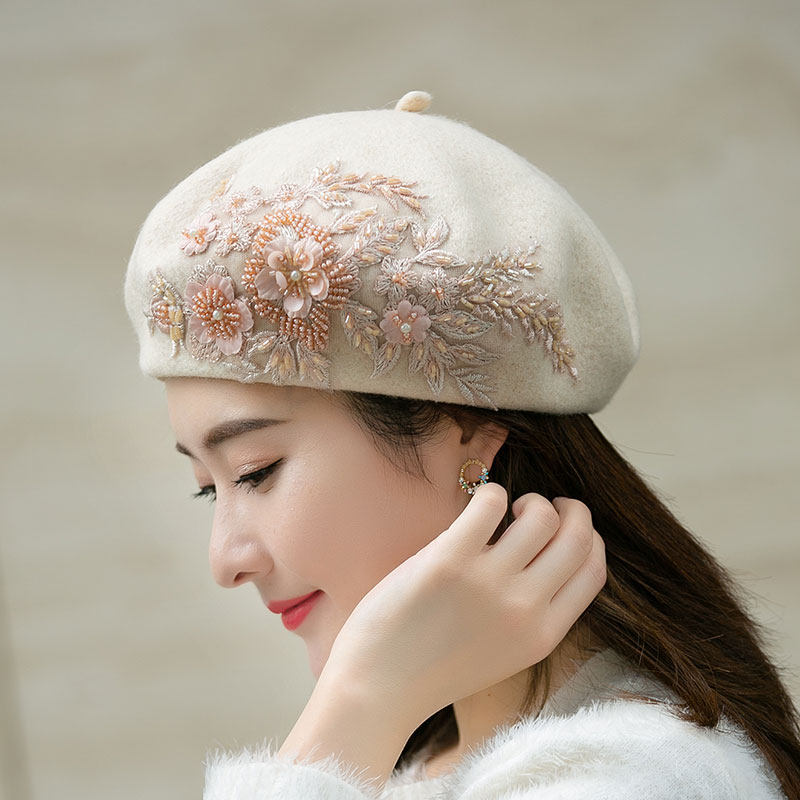 秋冬日系气质手工刺绣贝雷帽女百搭英伦复古羊毛呢文艺画家蓓蕾帽,服饰配件/皮带/帽子/围巾,帽子,淘宝优惠券,粉丝福利购,淘宝优惠卷
