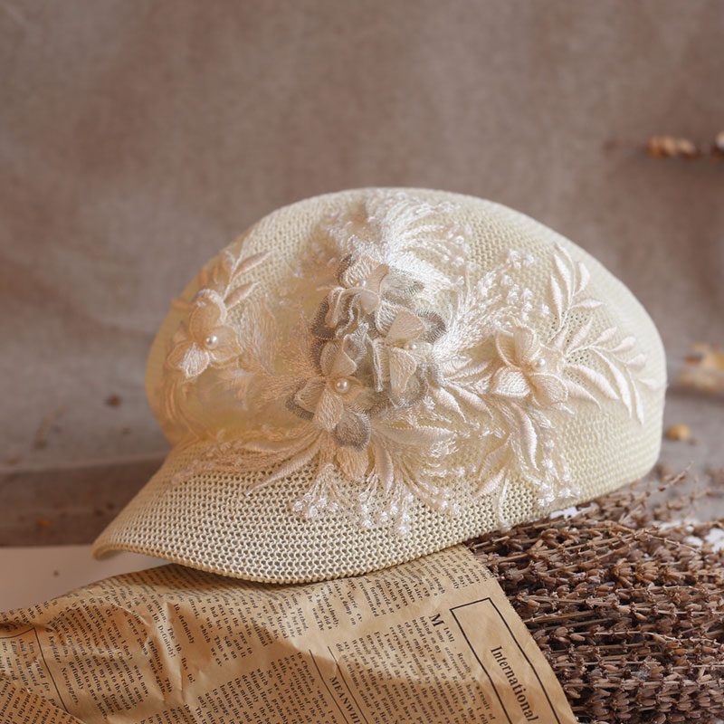 森女文艺立体钉珠花朵鸭舌贝雷帽