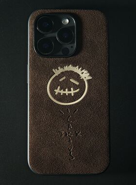 Travis scott笑脸适用苹果17promax手机壳iPhone16/15/14/13潮牌Air小众高级感plus新款原创alcantara翻毛皮