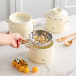 陶瓷猪油罐家用密封油罐厨房专用储油罐带把手大容量罐子过滤油壶