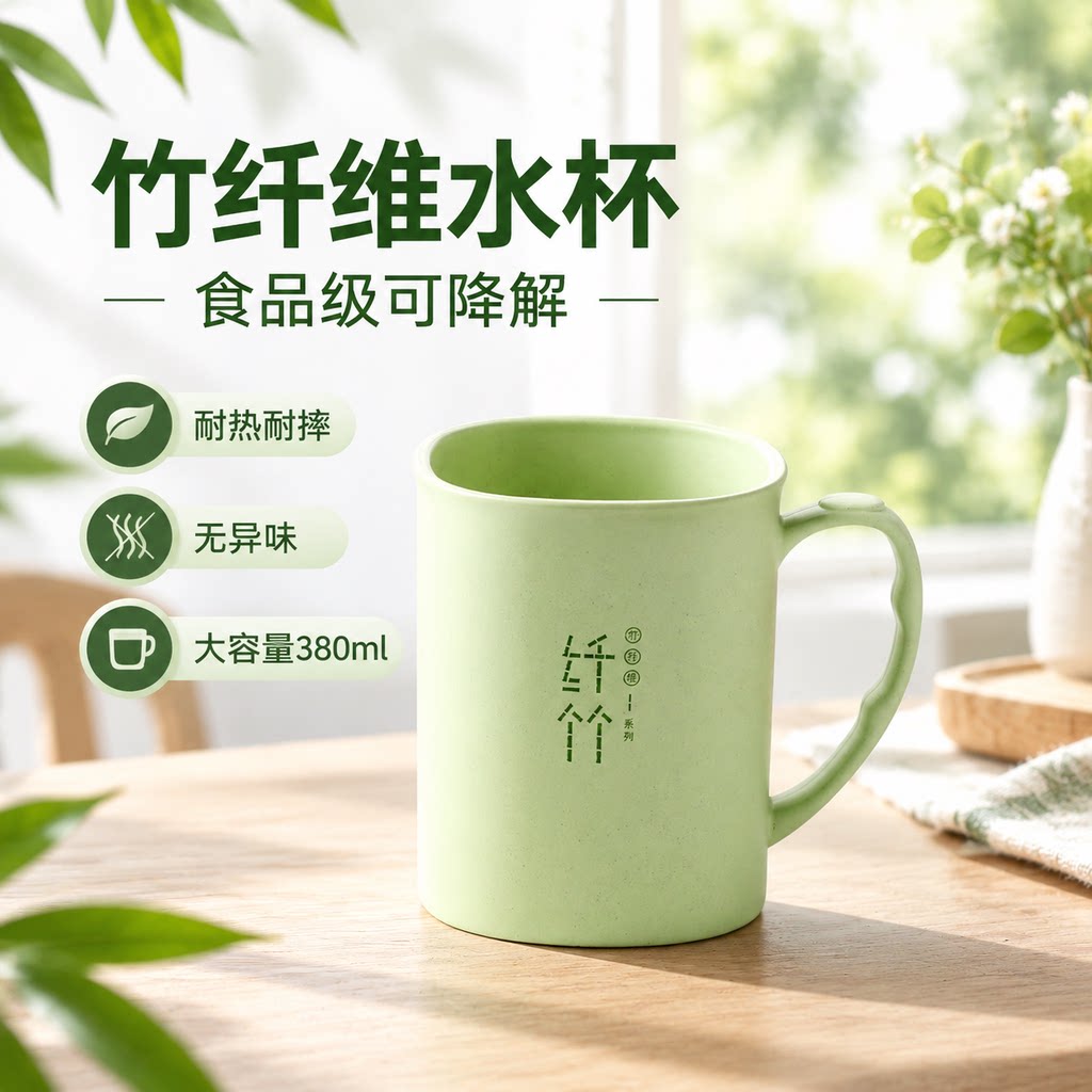 美特家纤竹维水杯塑料学生茶杯耐热耐摔麦秆秸秆牛奶随手杯