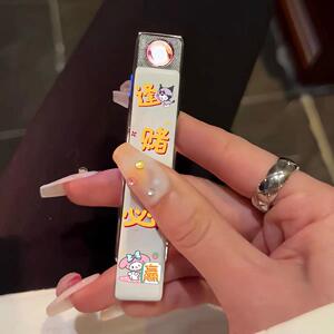 卡通新款草莓熊充电usb打火机便携滑盖无声静音女孩子点烟器闺蜜