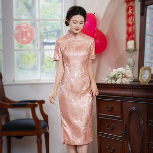 年轻婚礼妈妈装敬酒服复古改良旗袍 短款显高修身日常可穿复古裙