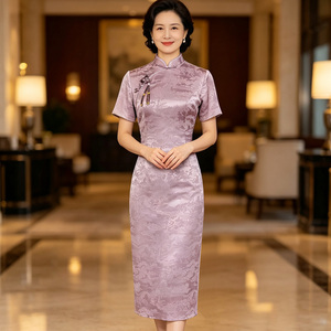 喜婆婆婚宴装后开叉旗袍