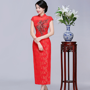 长款修身新娘子敬酒服结婚红色中式婚礼优雅晚会年会礼仪旗袍嫁衣