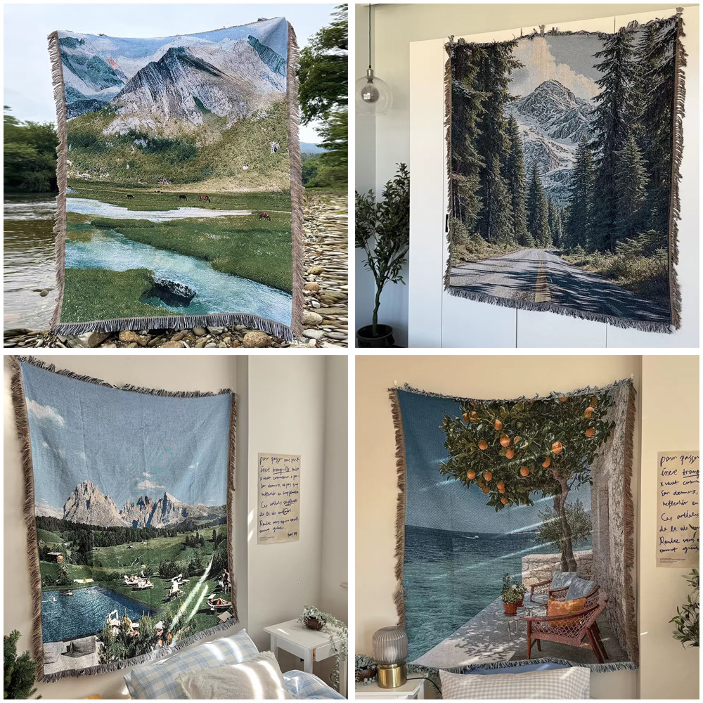 风景系列毛毯轻奢风挂毯休闲毯装饰毯午睡盖毯个性沙发毯后备箱毯,居家布艺,挂毯/壁毯,淘宝优惠券,粉丝福利购,淘宝优惠卷