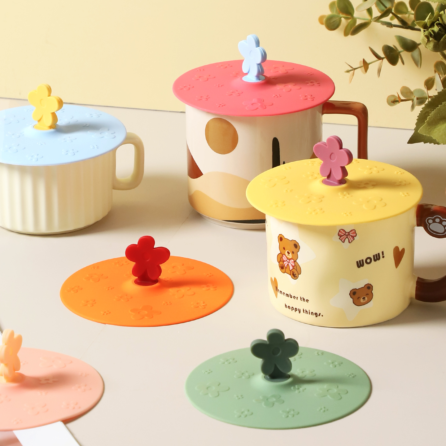 莫兰迪色硅胶杯盖马克杯盖子通用大口径茶杯陶瓷杯子盖万能防尘盖