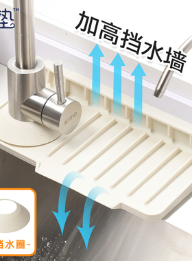 侧孔水龙头沥水垫侧边斜坡沥水硅胶单边厨房水槽洗碗池水池防溅水