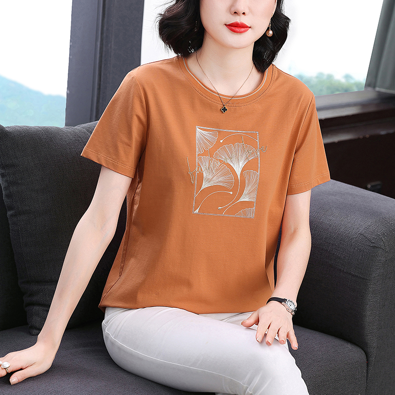 洋气妈妈纯棉短袖t恤女2025夏装新款宽松中老年女装女士小衫上衣
