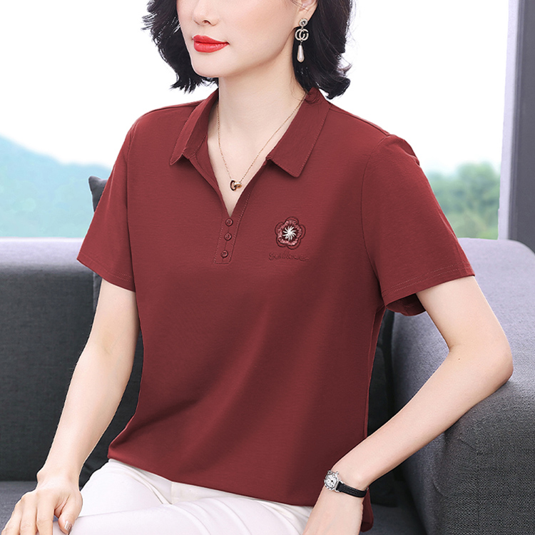 洋气妈妈polo领上衣2025夏季新款休闲纯棉减龄翻领短袖百搭T恤女