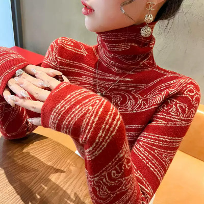 红色毛衣女款2025新款冬季秋冬爆款紧身加厚高领打底衫内搭女士