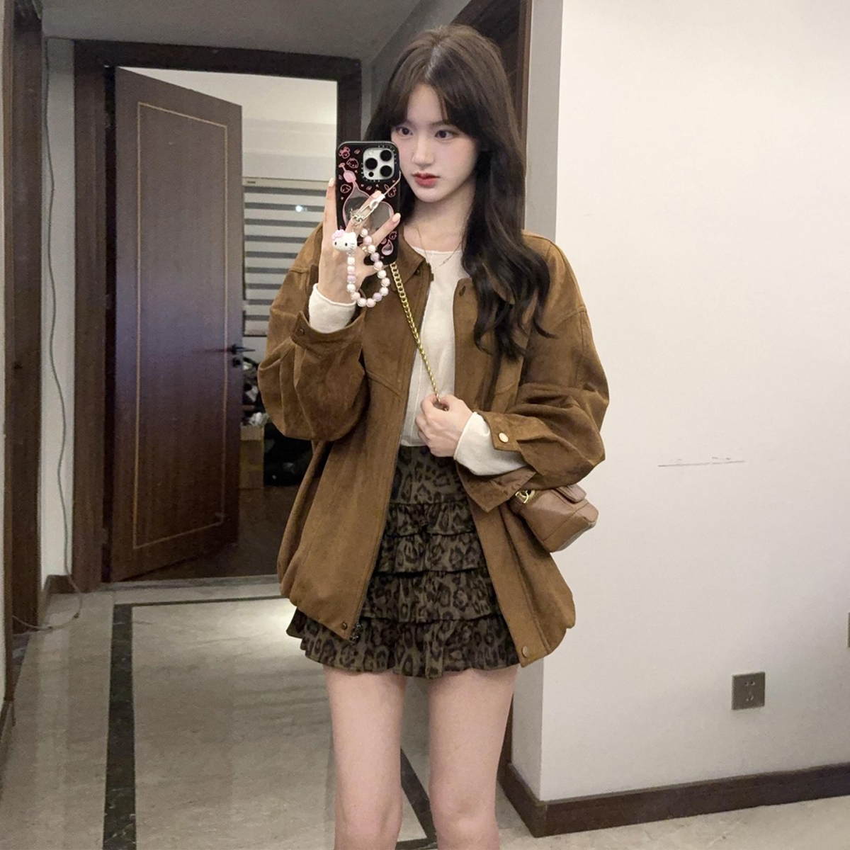 美式复古棕色夹克外套女春秋2025新款早秋韩系穿搭小个子短款上衣