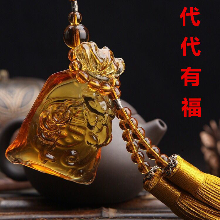 车载挂饰招财福袋汽车挂件钱袋车内祝福琉璃车挂平安保险礼品内饰