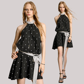 uss新款 波点无袖 露肩连衣裙挂脖领迷笛裙女