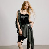 uss新款 黑色吊带连衣裙女高腰显瘦气质长裙百搭裙子