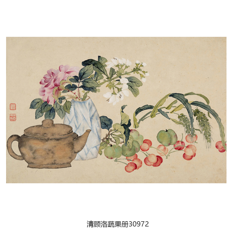 清顾洛蔬果册吉祥花鸟画卷轴挂画