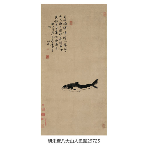 清明朱耷八大山人鱼图卷轴装饰画
