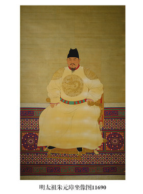 明太祖朱元璋坐像图工笔人物画