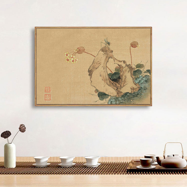 新中式装饰画居廉花卉奇石图挂画客厅沙发玄关餐厅画国画名人字画