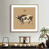 五牛图新中式 饰画花鸟画卧室床头玄关壁画餐厅酒店挂画 简约客厅装