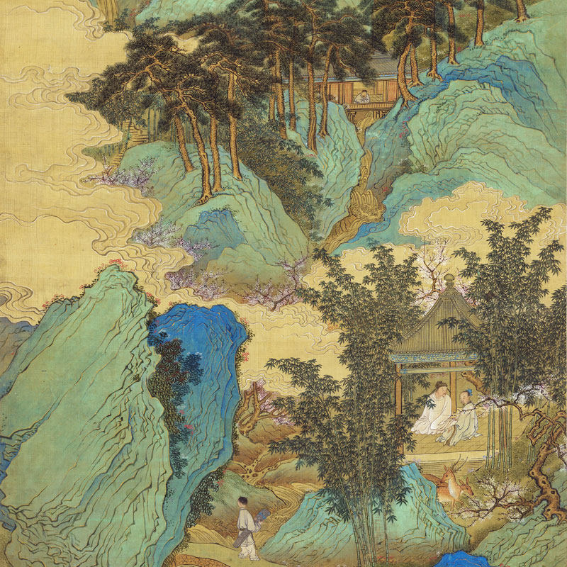 清禹之鼎拟赵千里山水图卷轴新中式装饰画山水画客厅玄关茶楼挂画